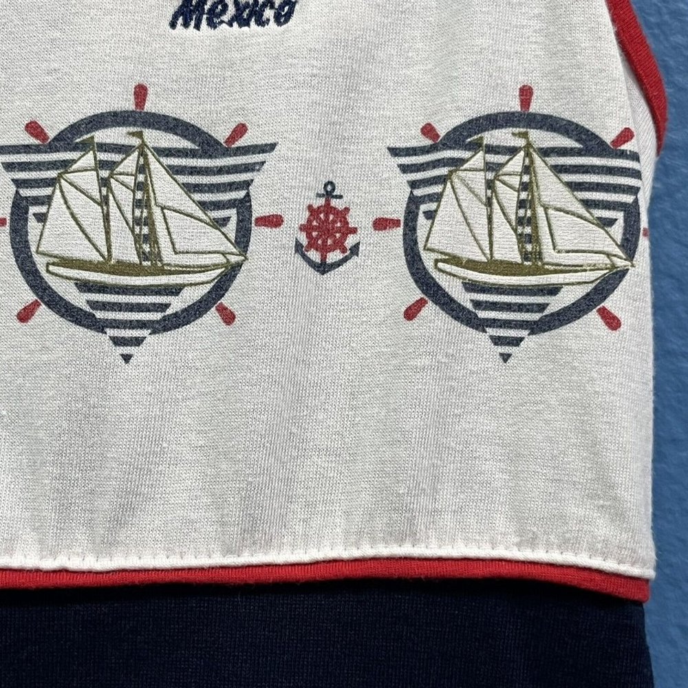 Vintage Cancun Mexico Nautical Red White Blue Sailboat Dress Women Size Medium - Picture 3 of 11